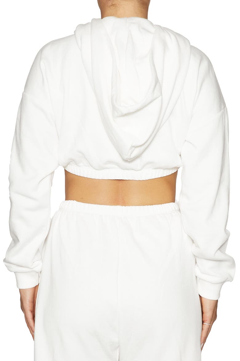 French Terry Crop Hoodie, Alternate, color, WHITE