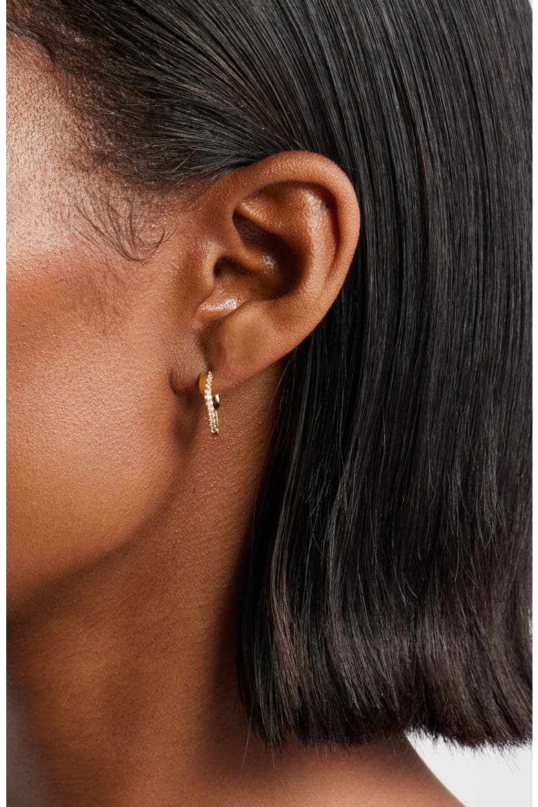 Cubic Zirconia Huggie Hoop Earrings, Alternate, color, 14K GOLD PLATED
