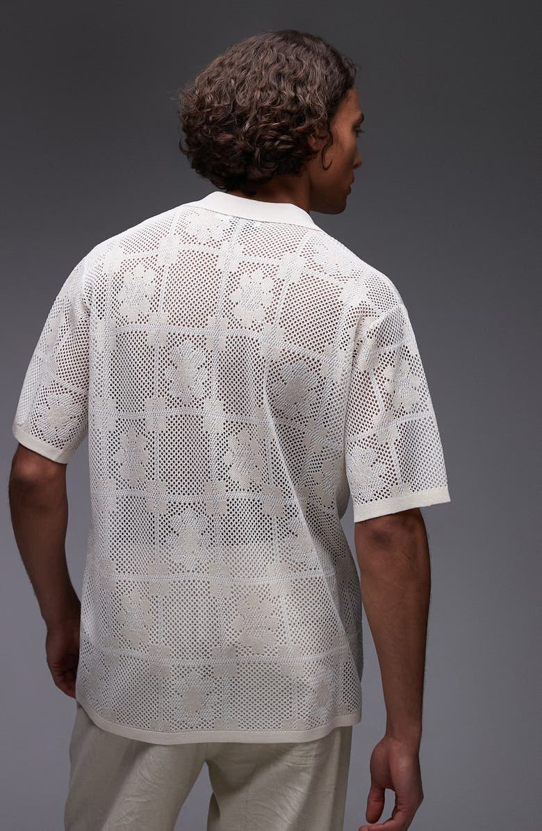 Topman Revere Open Stitch Button-Up Shirt, Alternate, color, Cream