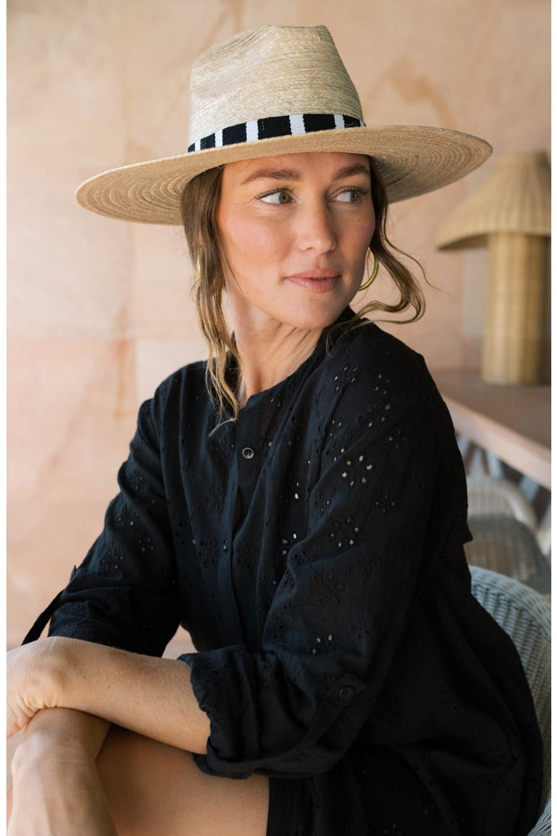 Jakeline Palm Staw Hat, Alternate, color, BLACK/WHITE