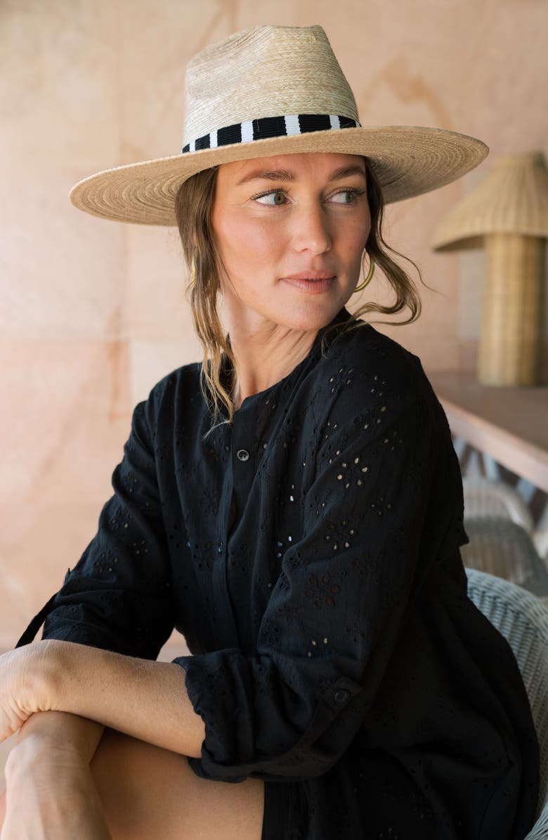 Sunshine Tienda Jakeline Palm Staw Hat, Alternate, color, Black/White