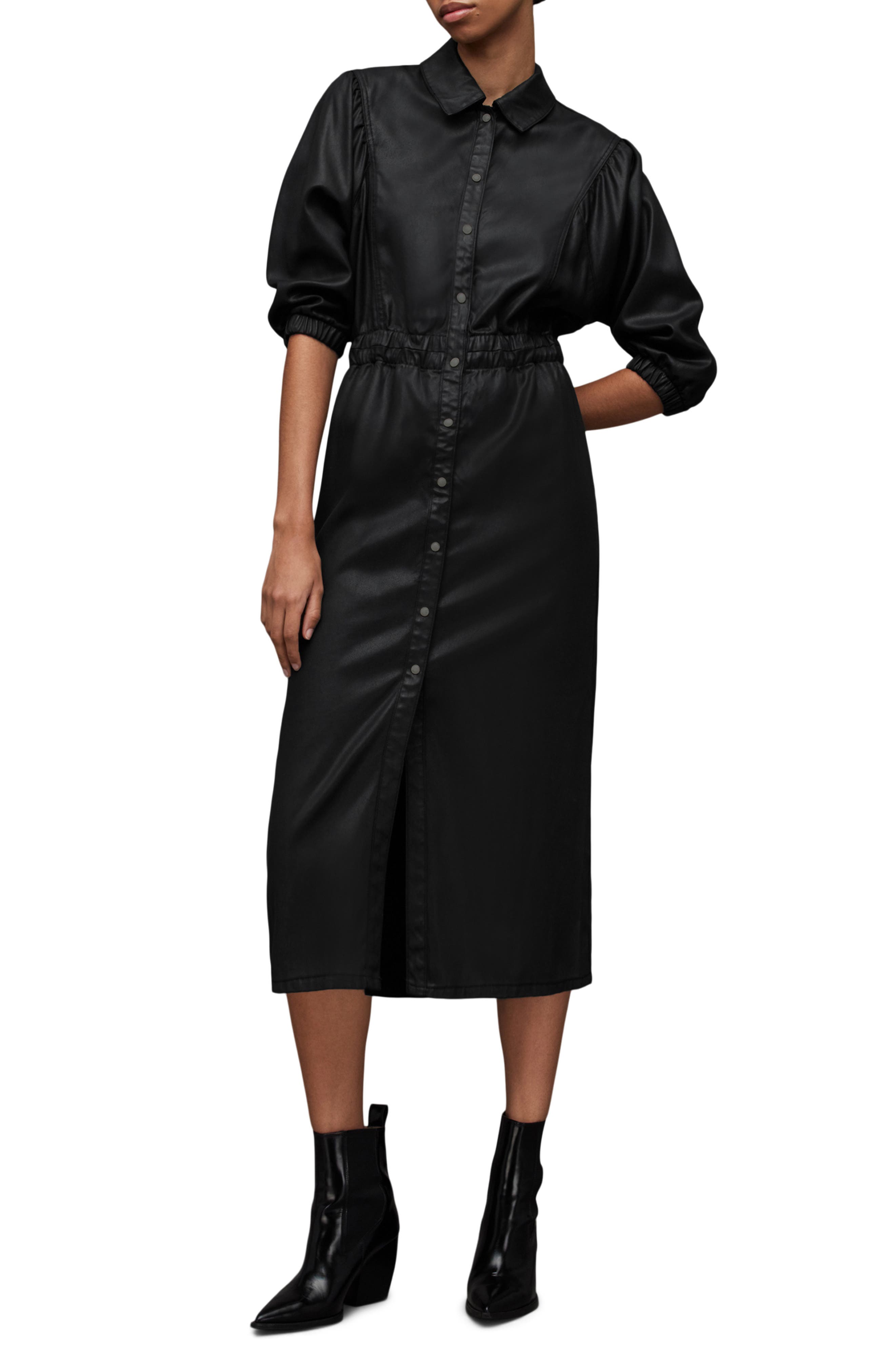 Osa Coated Denim Midi Shirtdress