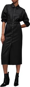 AllSaints Osa Coated Denim Midi Shirtdress