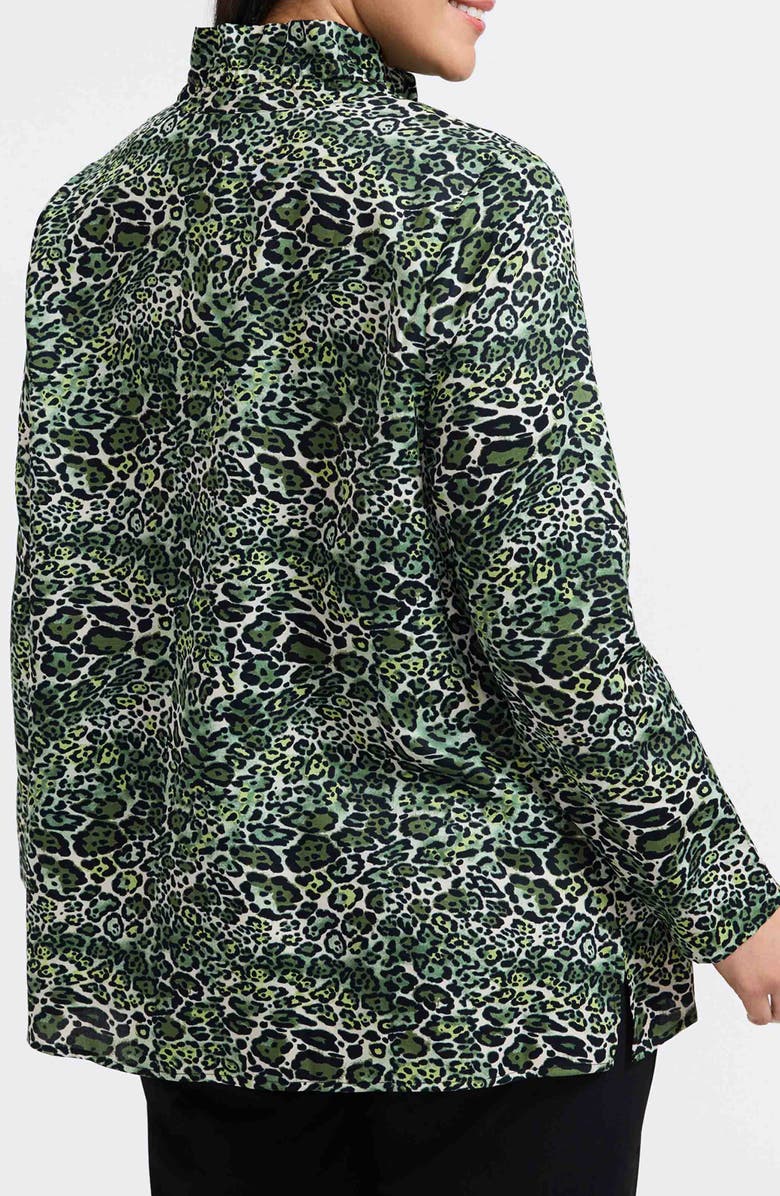 Foxcroft Carolina Leopard Print Cotton Sateen Button-Up Shirt, Alternate, color, Basil Green/ Multi