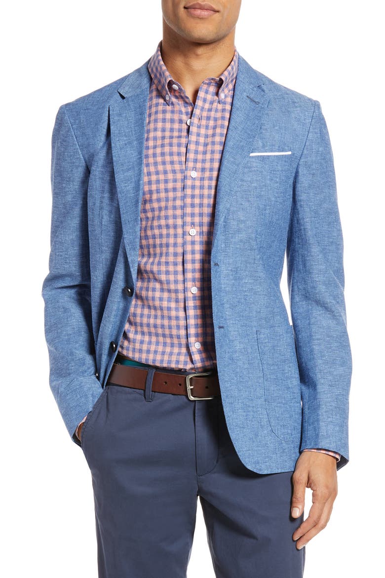 Extra Trim Fit Chambray Sport Coat, Main, color, BLUE DARK CHAMBRAY