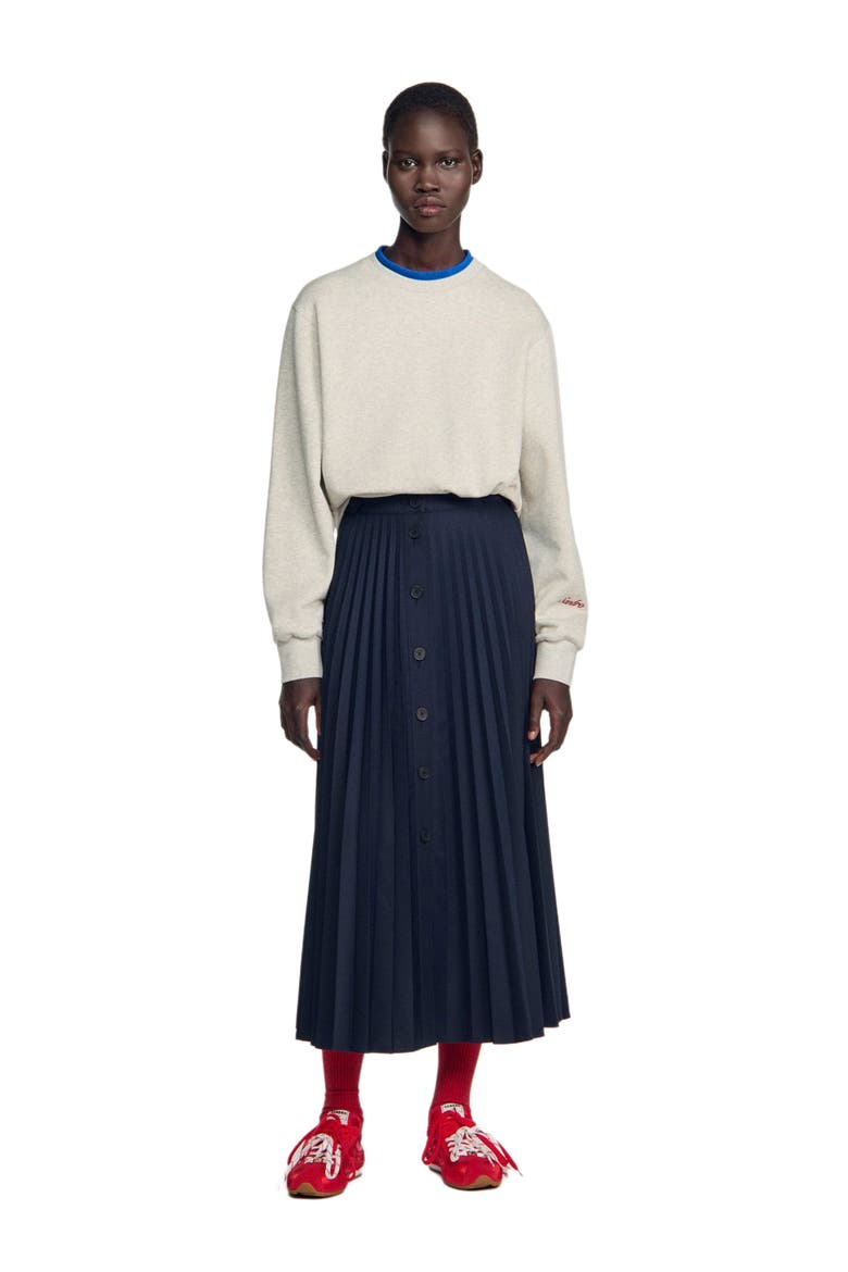 Long Pleated Skirt, Main, color, Navy blue