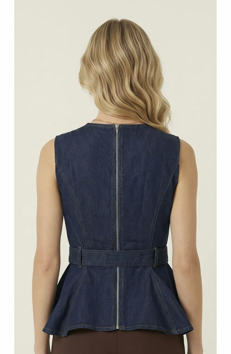 Modenaire Belted Denim Peplum Top, Alternate, color, Navy