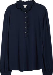 Caslon® Ruffle Detail Long Sleeve Henley