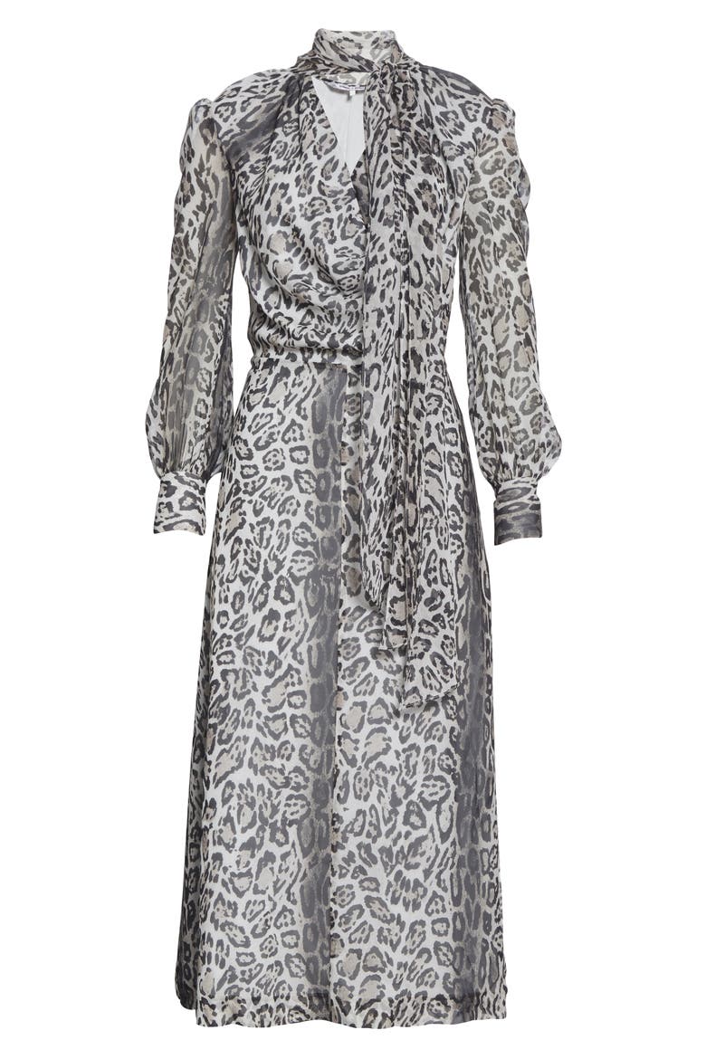 Tommy x Zendaya Leopard Tie Neck Long Sleeve Midi Dress (Nordstrom Exclusive), Alternate, color, SNOW LEOPARD PRINT
