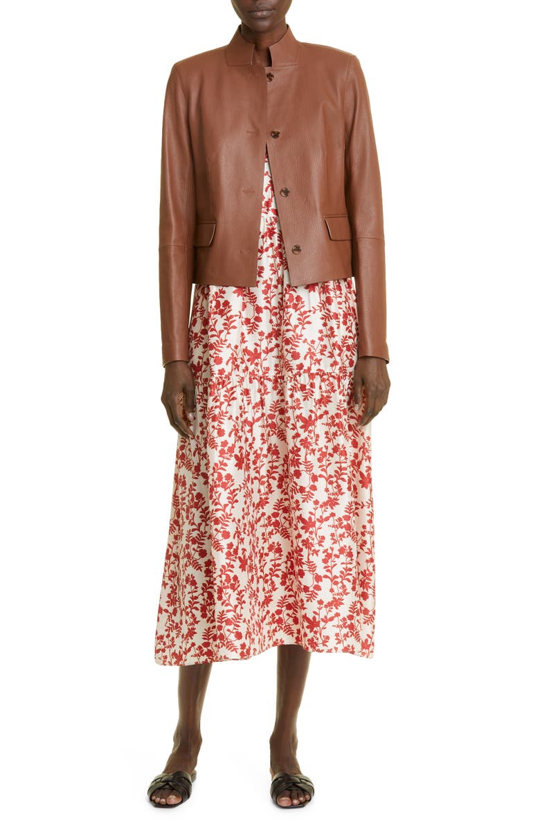 Lafayette 148 New York Split Stand Collar Leather Jacket, Alternate, color,