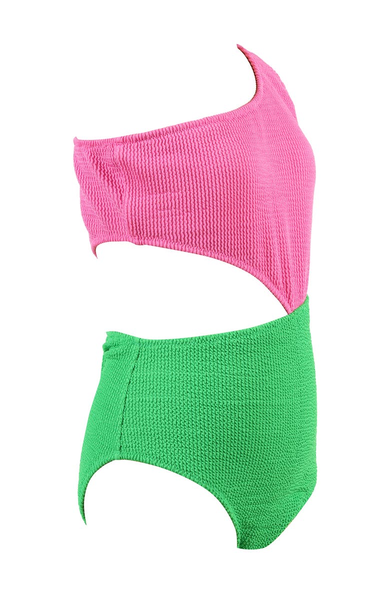 NESSI BYRD Textured Neon Color-Block One-Shoulder  with Side Cutout One-Piece Swimsuit, Alternate, color, Multicolor