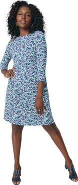Jessica London Stretch Cotton Boatneck Shift Dress