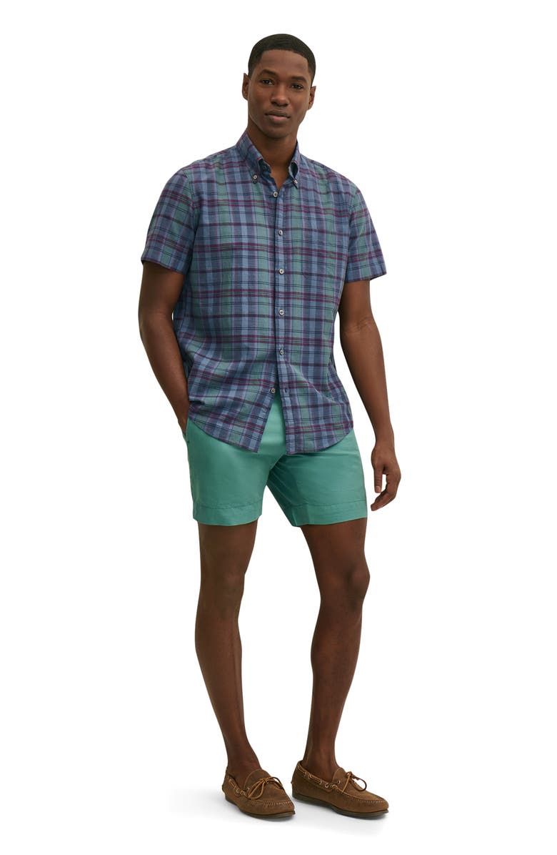 Brooks Brothers Flat Front Linen & Cotton Shorts, Alternate, color, Teal