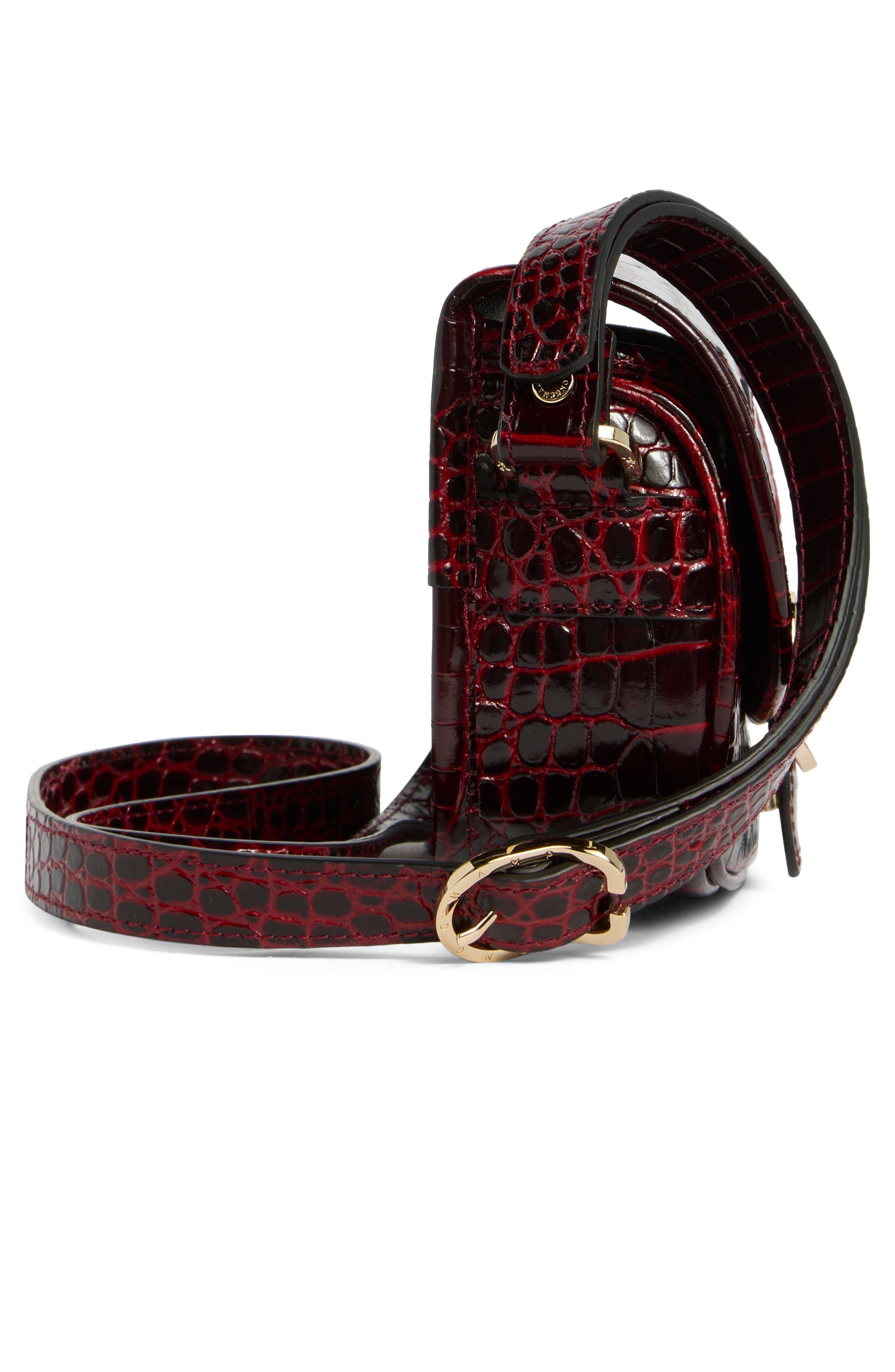 Longchamp Croc Embossed Leather Crossbody Bag, Alternate, color, Burgundy