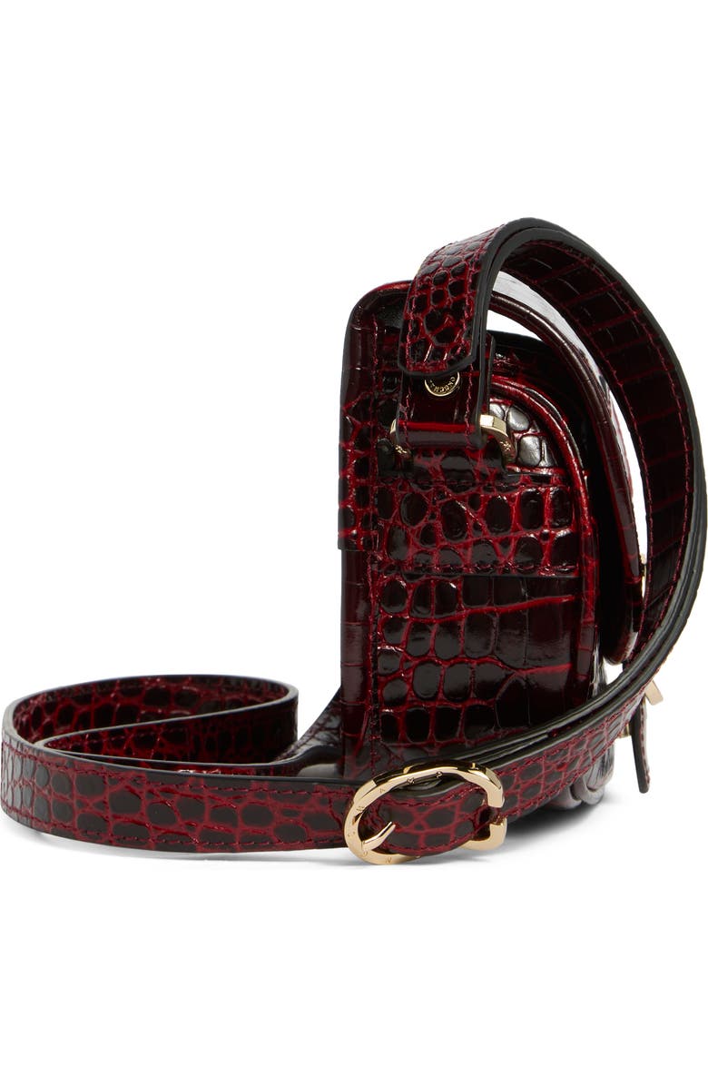 Longchamp Croc Embossed Leather Crossbody Bag, Alternate, color, Burgundy