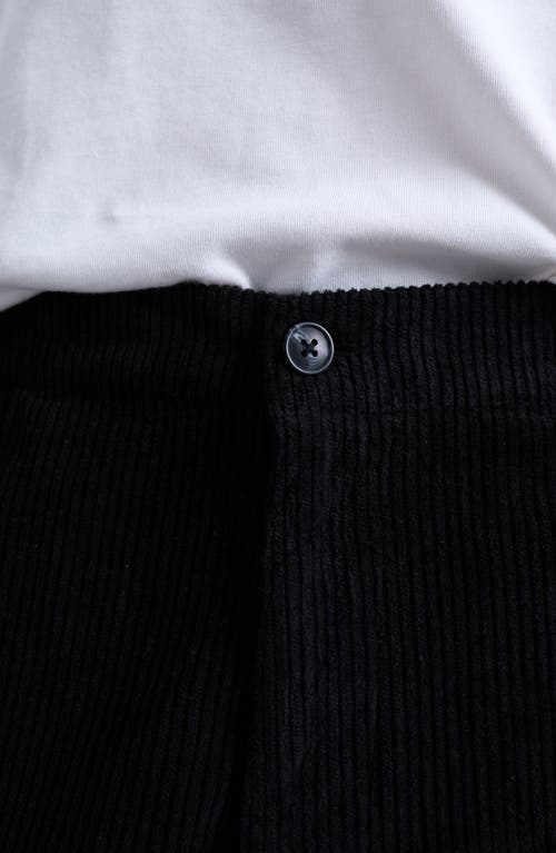 Topman Flat Front Tapered Cotton Corduroy Pants In Black