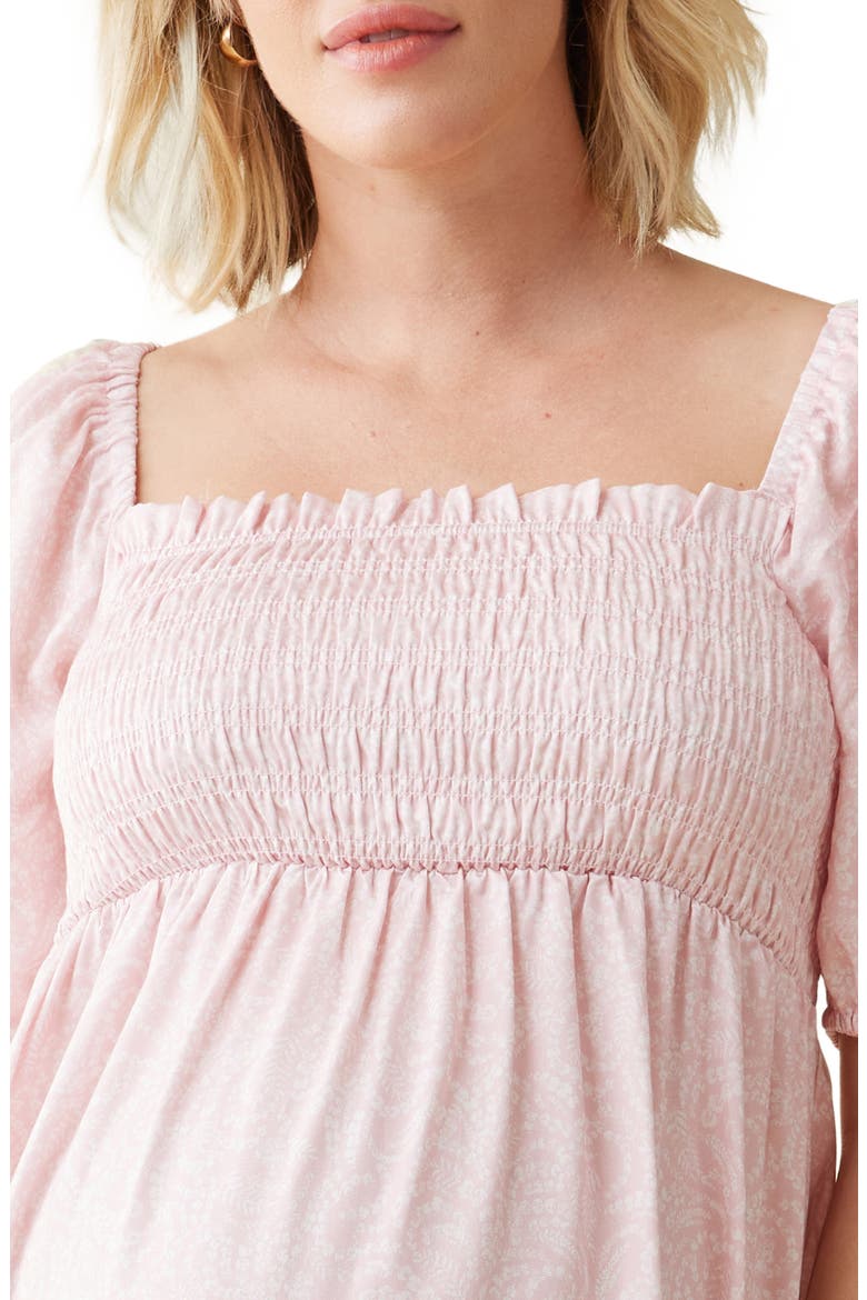Elbow Sleeve Smocked Bodice Maxi Maternity Sundress, Alternate, color, PINK TWO TONE