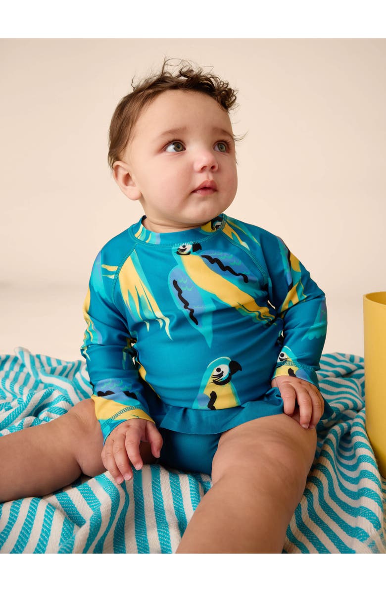 Tea Collection Rash Guard Baby Swim Set, Alternate, color, Blue & Yellow Macaws