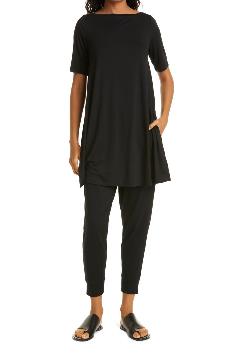 Boat Neck Jersey Tunic, Alternate, color, BLACK