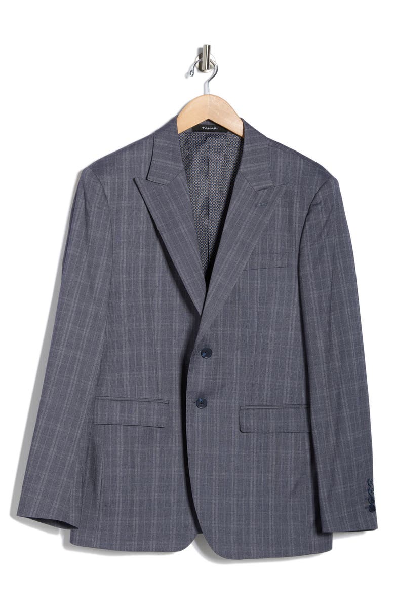 Tahari Slim Fit Tonal Windowpane Plaid Blazer, Alternate, color, Blue
