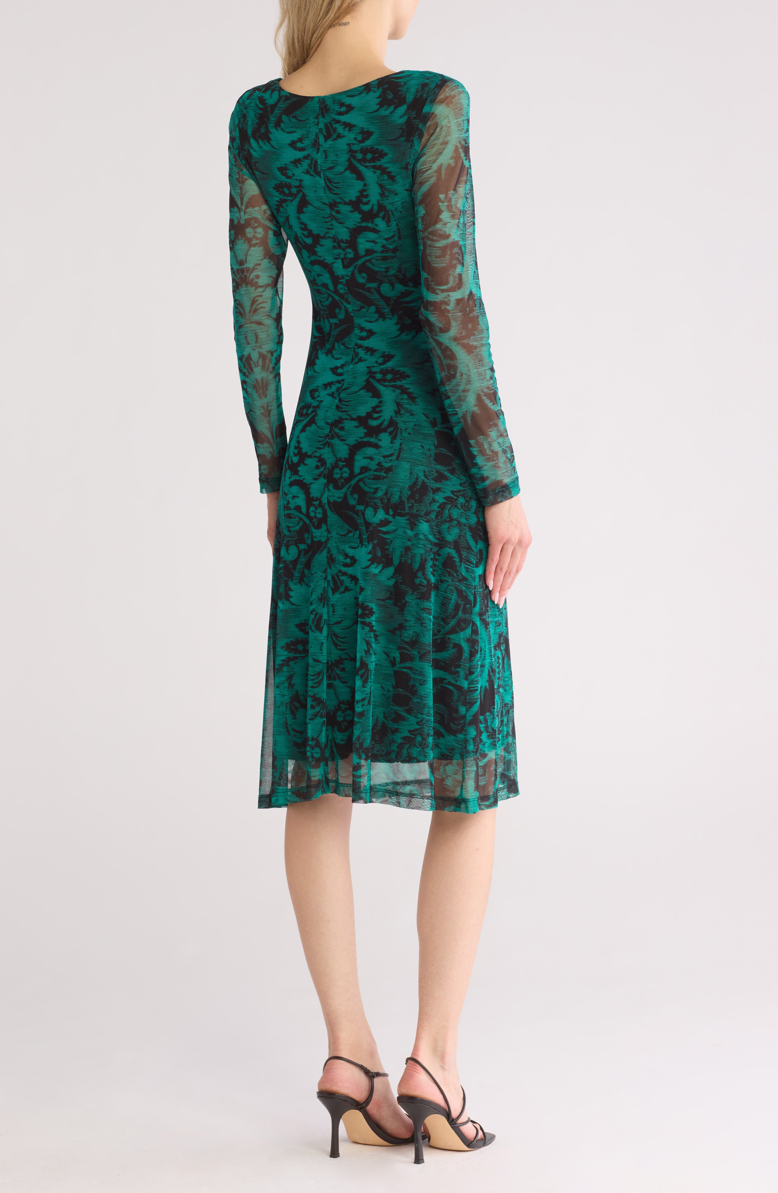 Long Sleeve A-Line Mesh Midi Dress - image 2