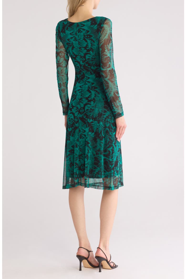 Long Sleeve A-Line Mesh Midi Dress, Alternate, color, SPRUCE