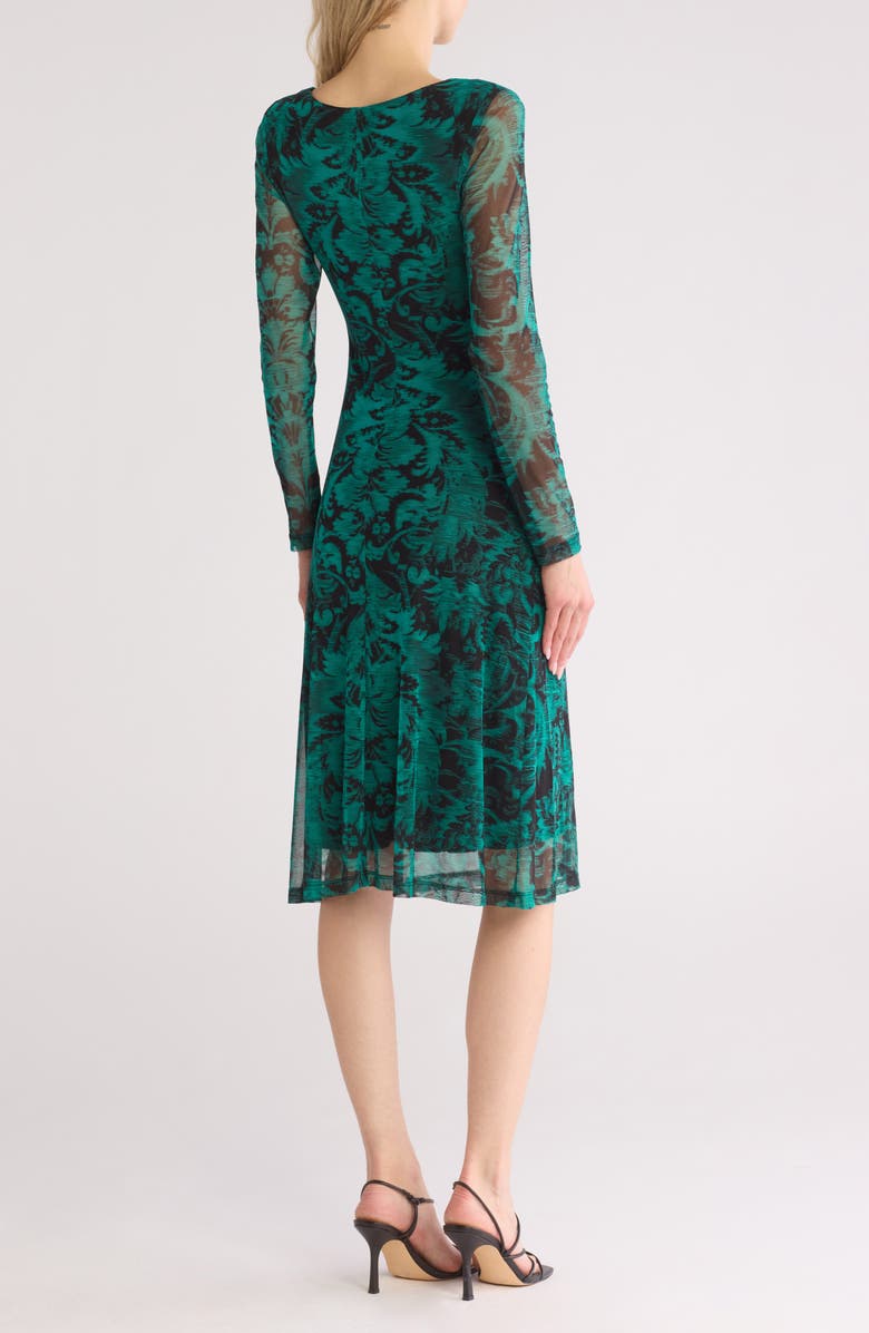 Connected Apparel Long Sleeve A-Line Mesh Midi Dress, Alternate, color, Spruce