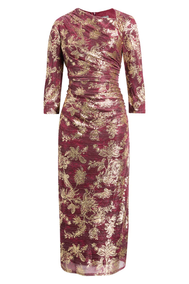 Metallic Crinkle Bodycon Midi Dress, Main, color, WINE