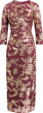 Vince Camuto Metallic Crinkle Bodycon Midi Dress