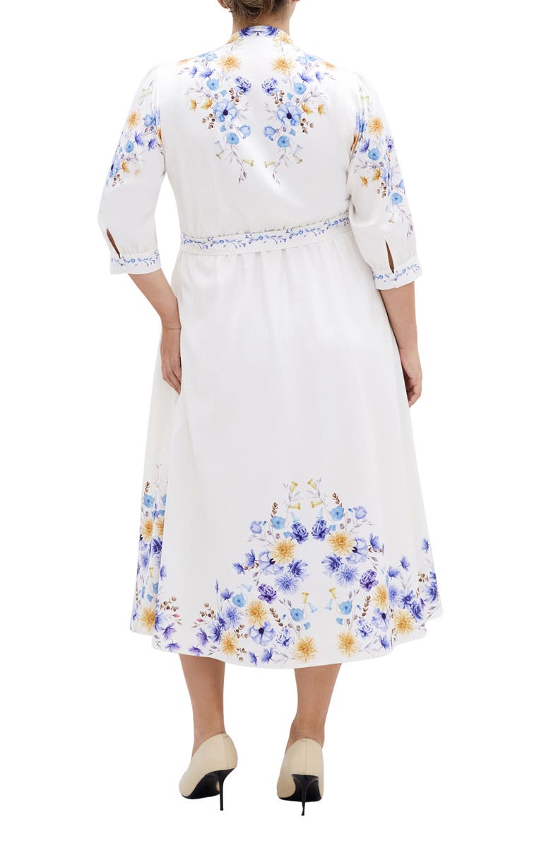 City Chic Annabelle Belted Midi Shirtdress, Alternate, color, Blue Patrice Border