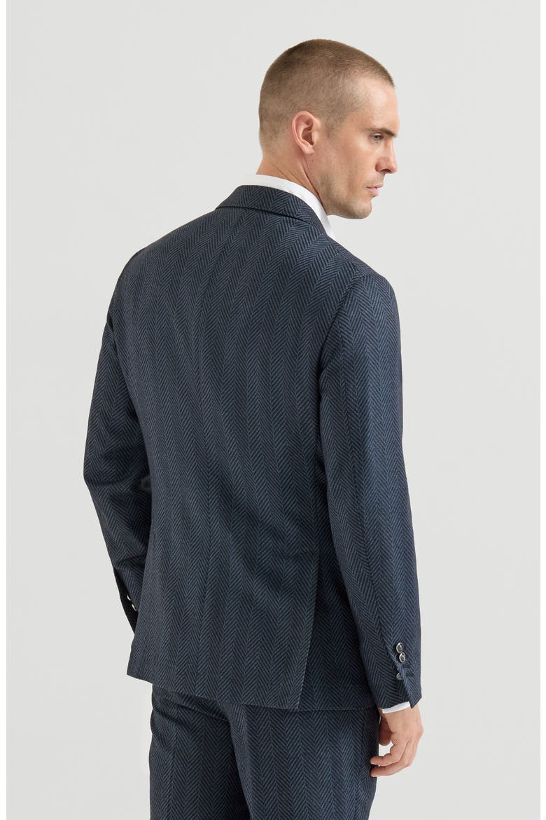 Cashmere and silk chevron flannel one-and-a-half breasted deconstructed blazer with metal buttons, Alternate, color, Navy Blue