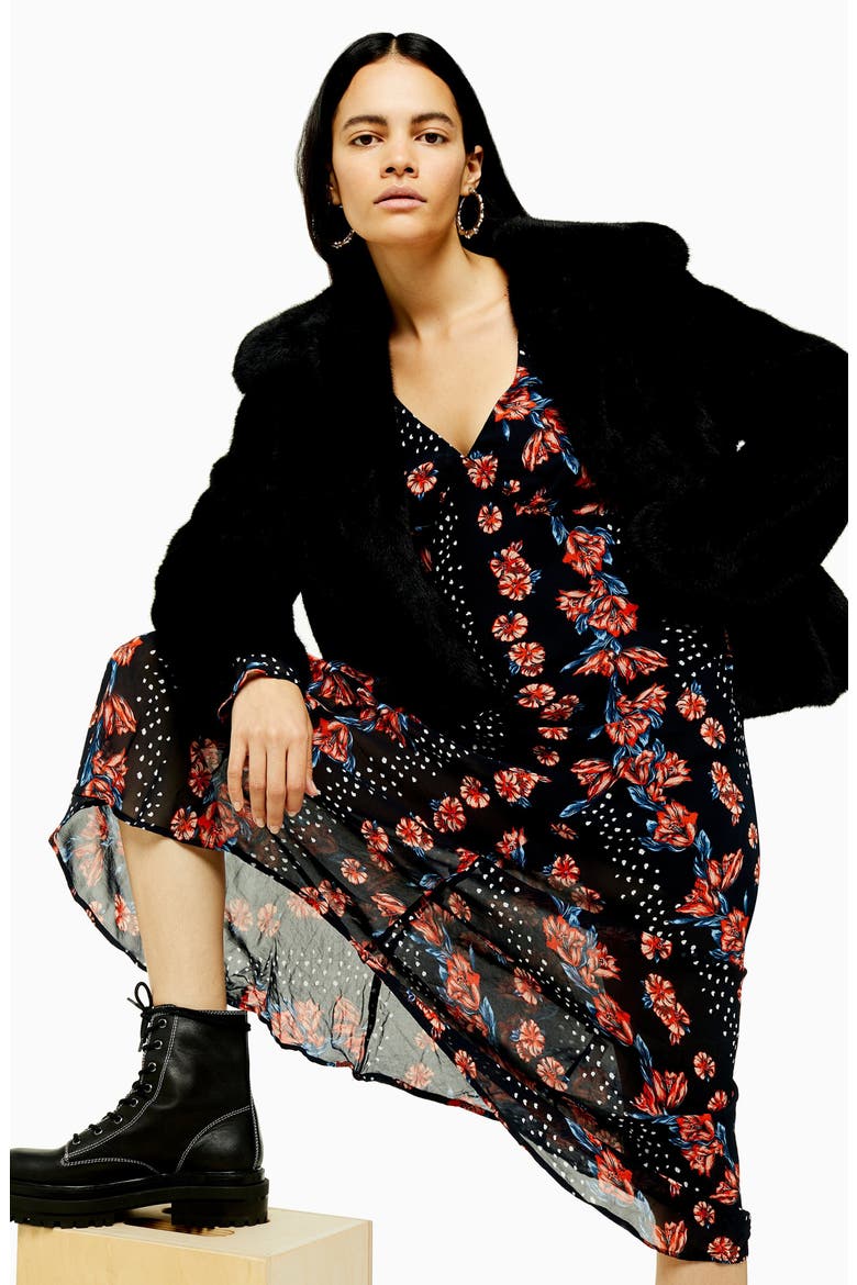 Anne Faux Fur Crop Coat, Alternate, color, BLACK