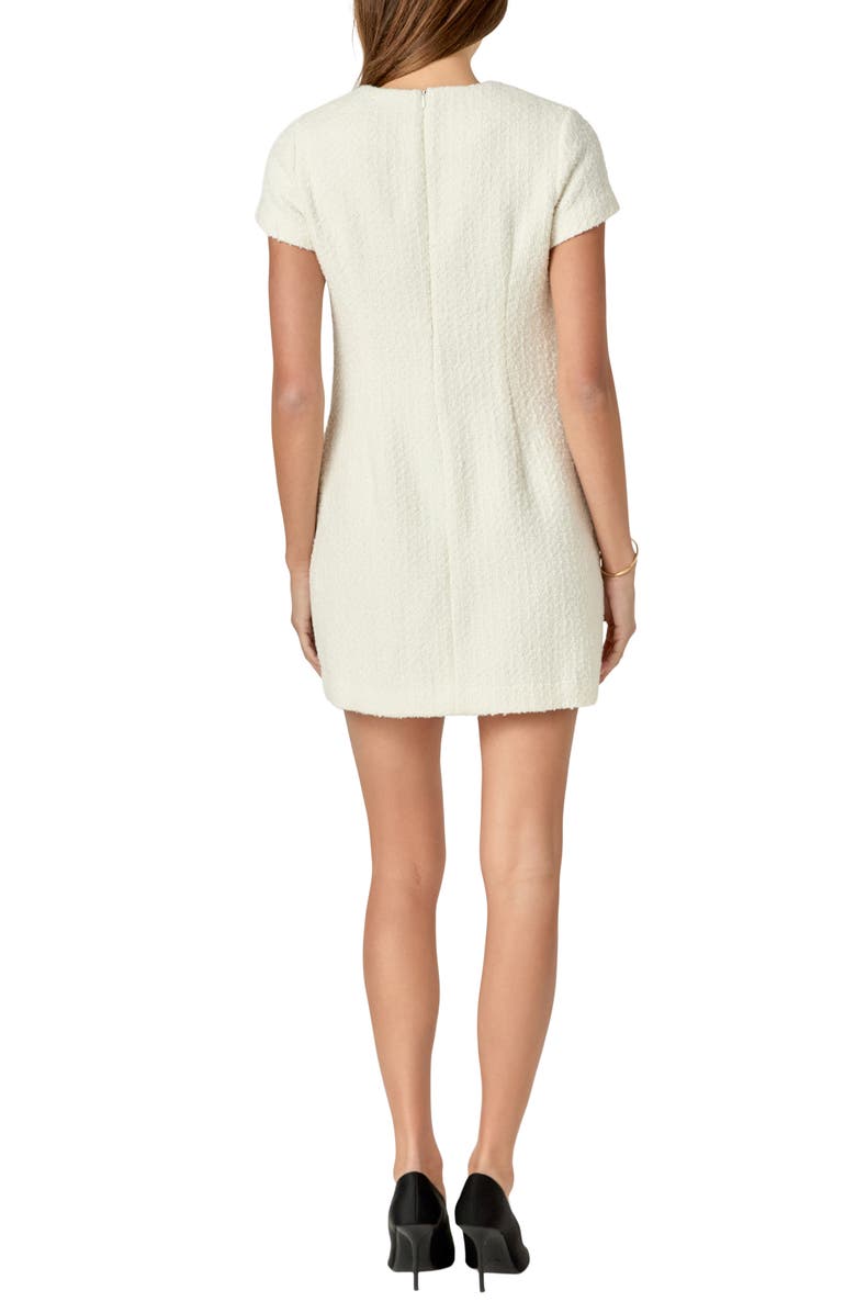 English Factory Rhinestone Bow Tweed Minidress, Alternate, color, 