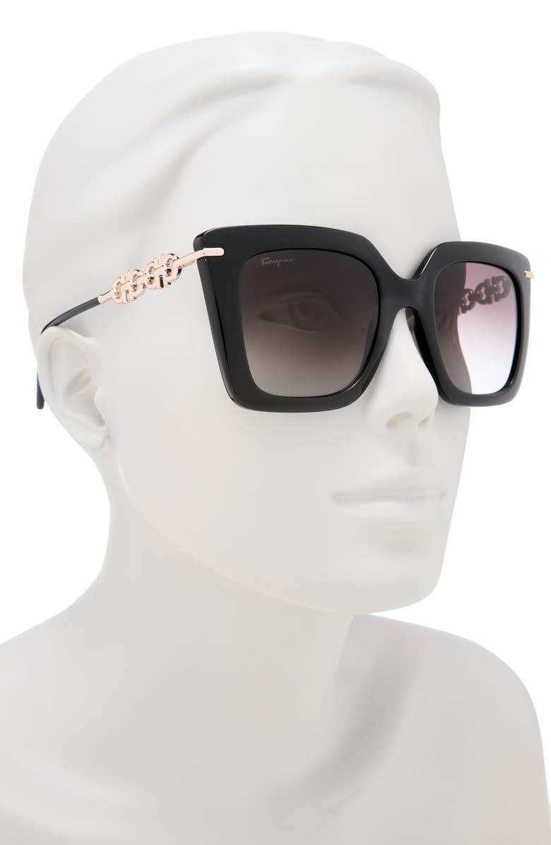 FERRAGAMO Gancini 51mm Rectangular Sunglasses, Alternate, color, Black