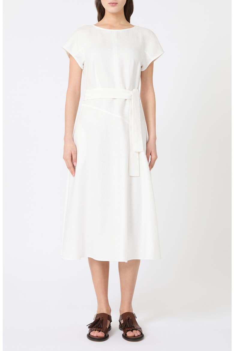 womens white linen midi dress Puff Sleeve Linen Midi Dress | Button-Up Summer Dress