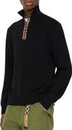Burberry Check Trim Wool Half-zip Sweater