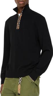 Burberry Check Trim Wool Half-zip Sweater