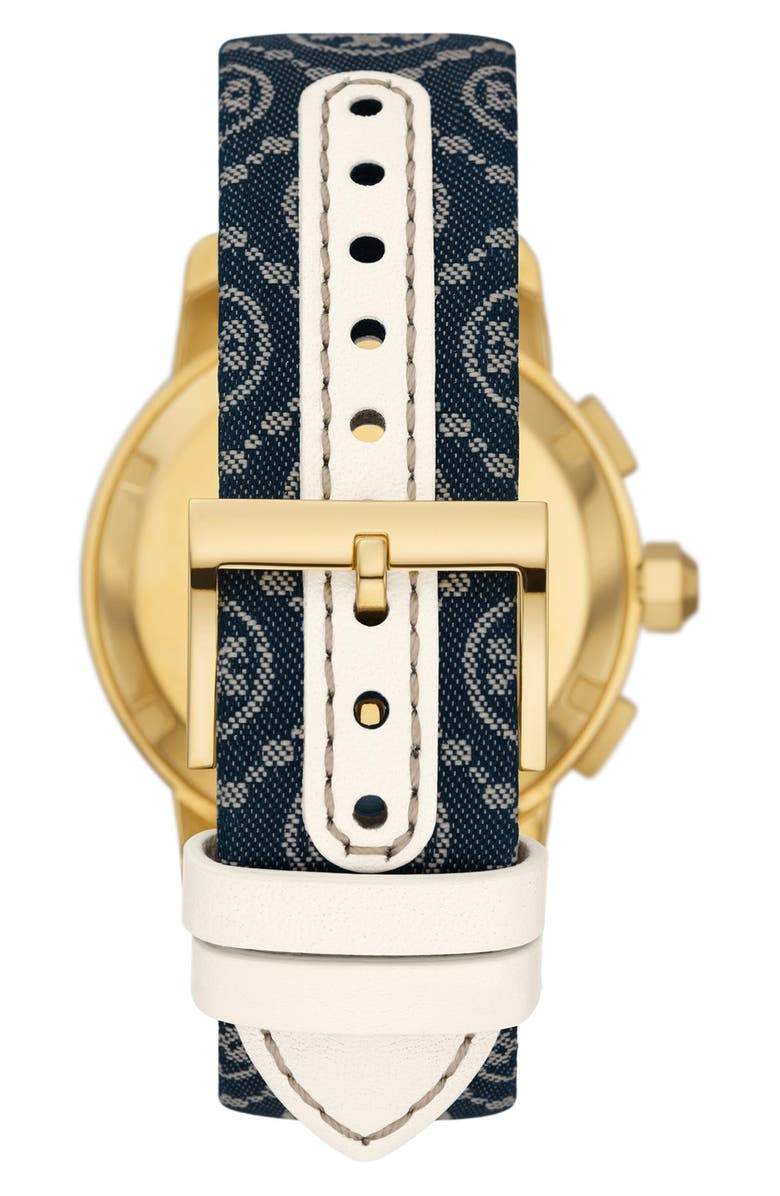 Tory Burch The T-Monogram Chronograph Textile Strap Watch, 37mm, Alternate, color, 