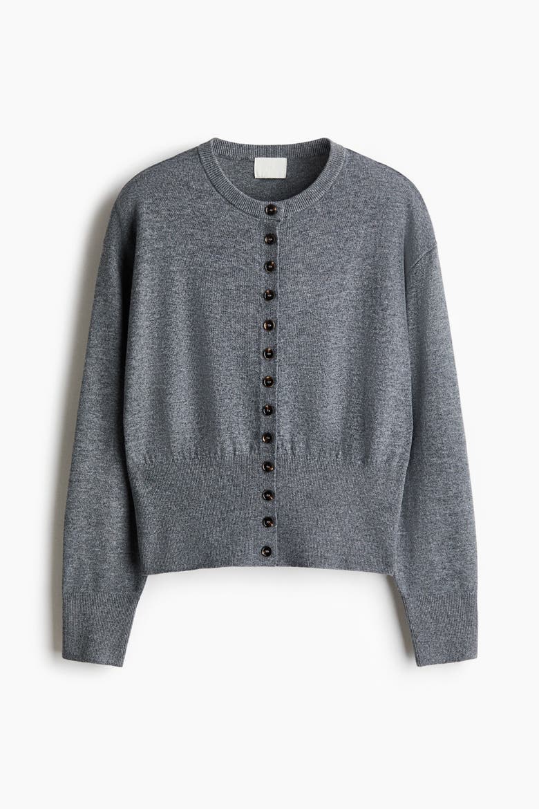 Fine-Knit Cardigan, Alternate, color, Gray melange