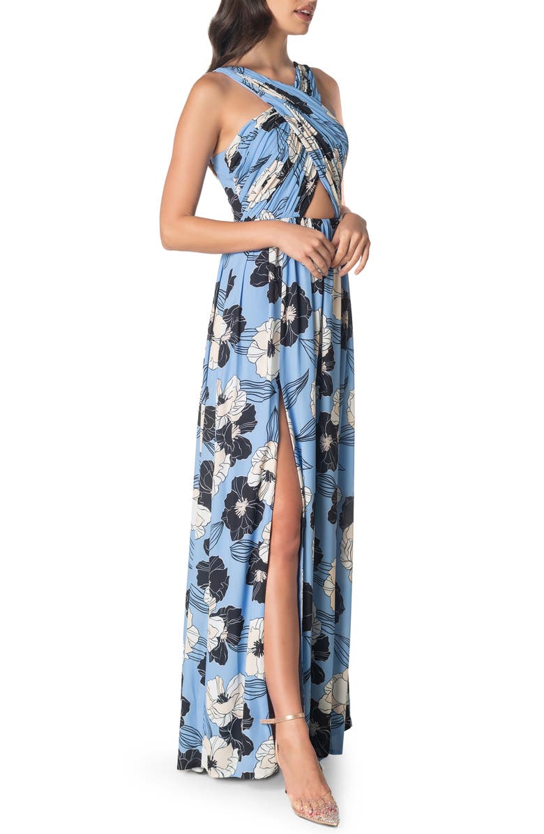 Dress the Population Rose Print Cutout Maxi Dress, Alternate, color, 