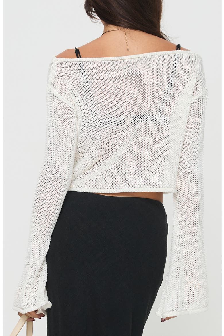 Cafe Pari Open Stitch Off the Shoulder Crop Sweater, Alternate, color, WHITE