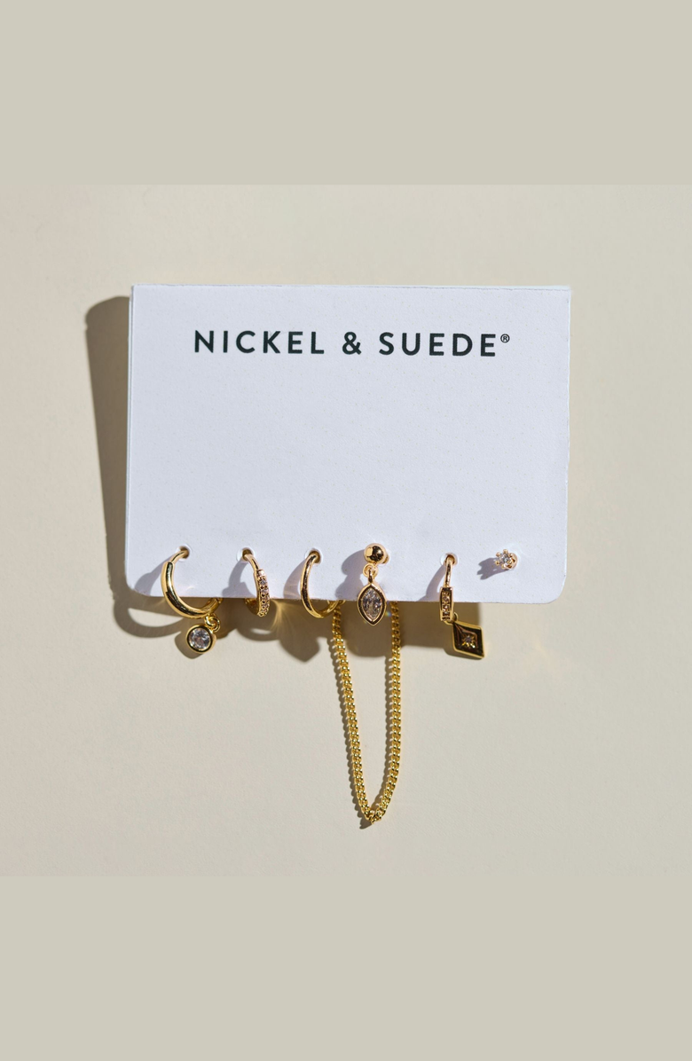 Nickel & Suede Dainty Earrings Set, Alternate, color, Assorted Gold