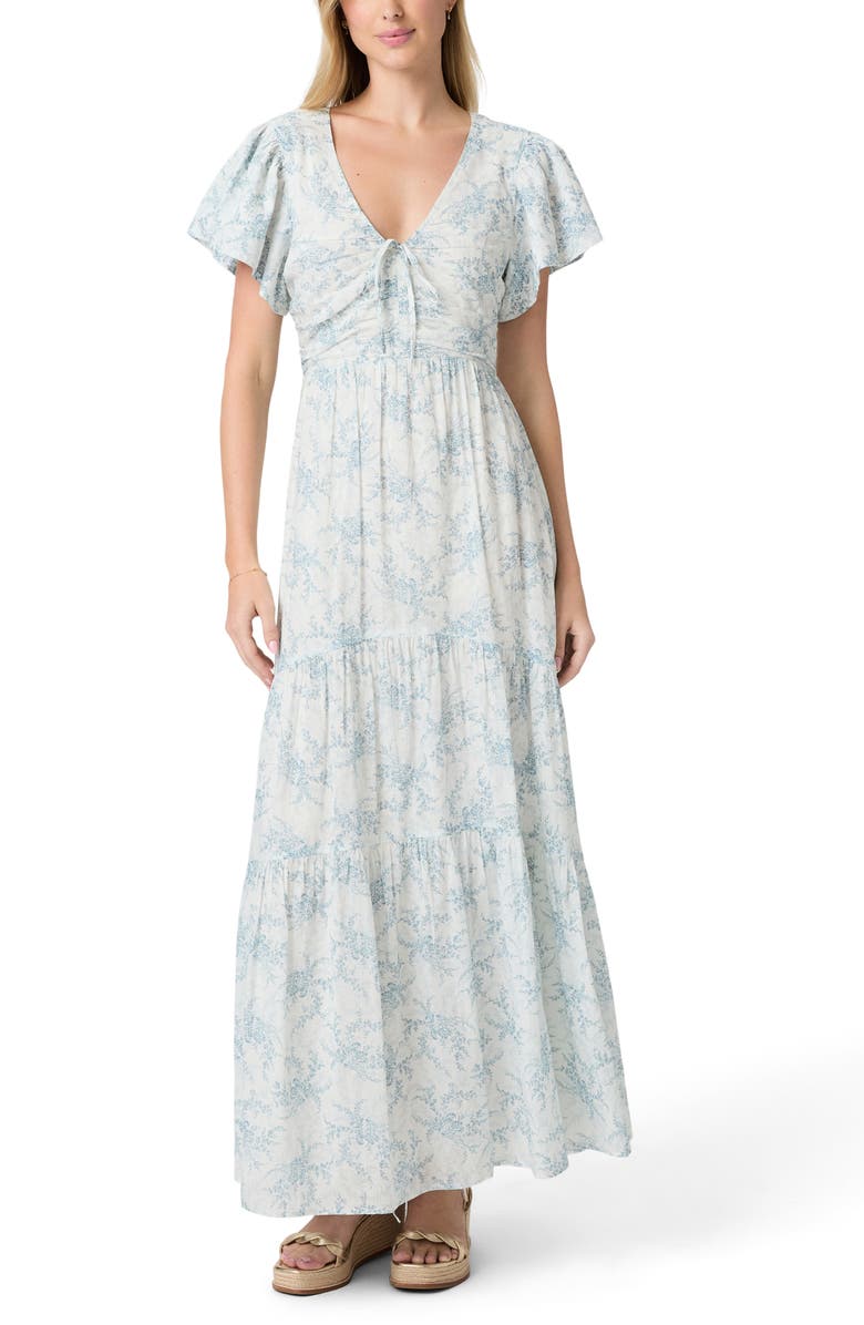 PAIGE Kinga Floral Print Cotton Maxi Dress, Main, color, White Surf