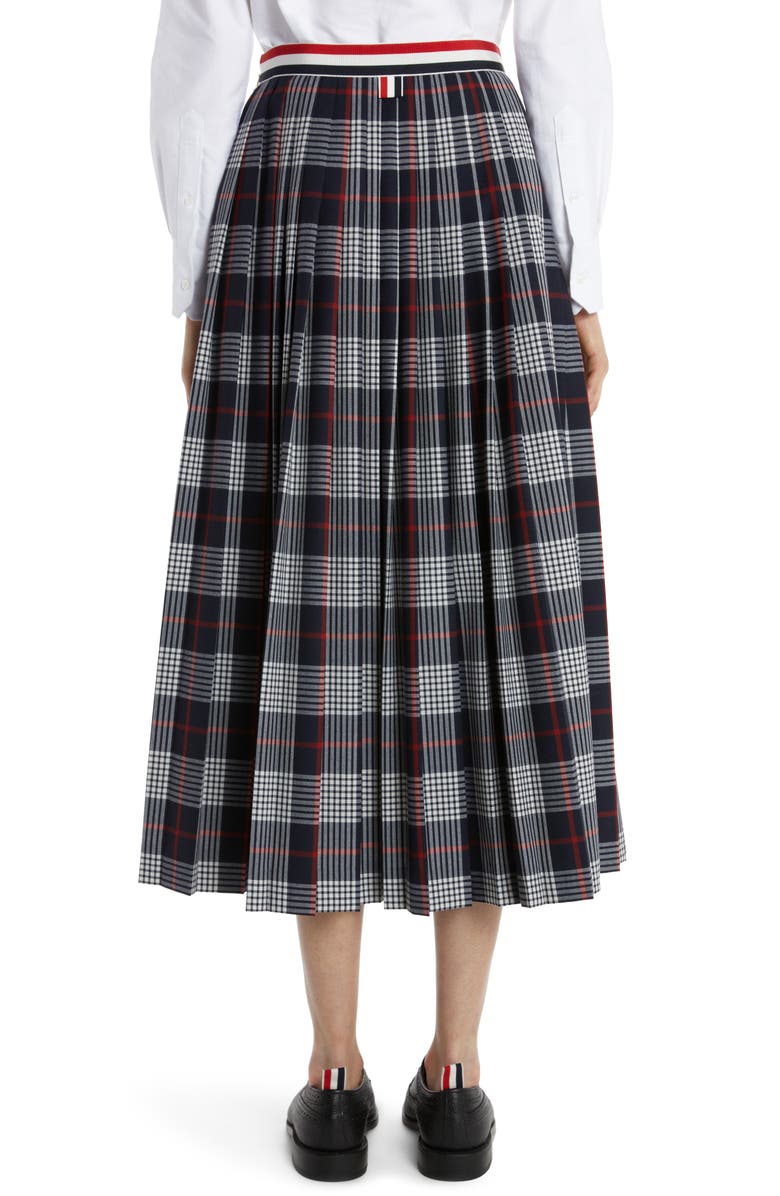 Thom Browne Hairline Plaid Pleated Wool Midi Skirt, Alternate, color, 