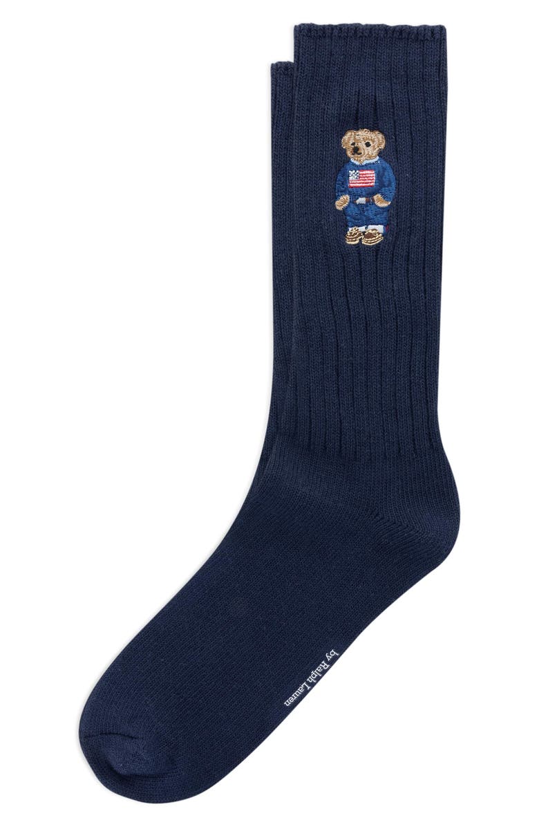Polo Ralph Lauren Embroidered Polo Bear Crew Socks, Main, color, Navy