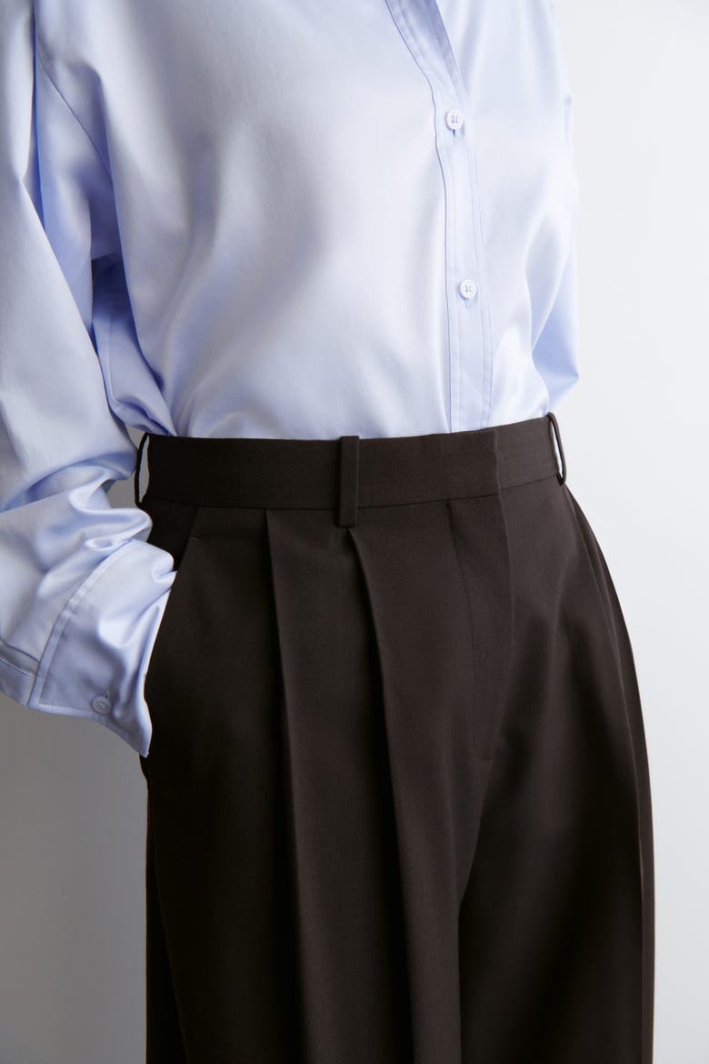 Relaxed Twill Wide-Leg Pants, Alternate, color, DARK BROWN