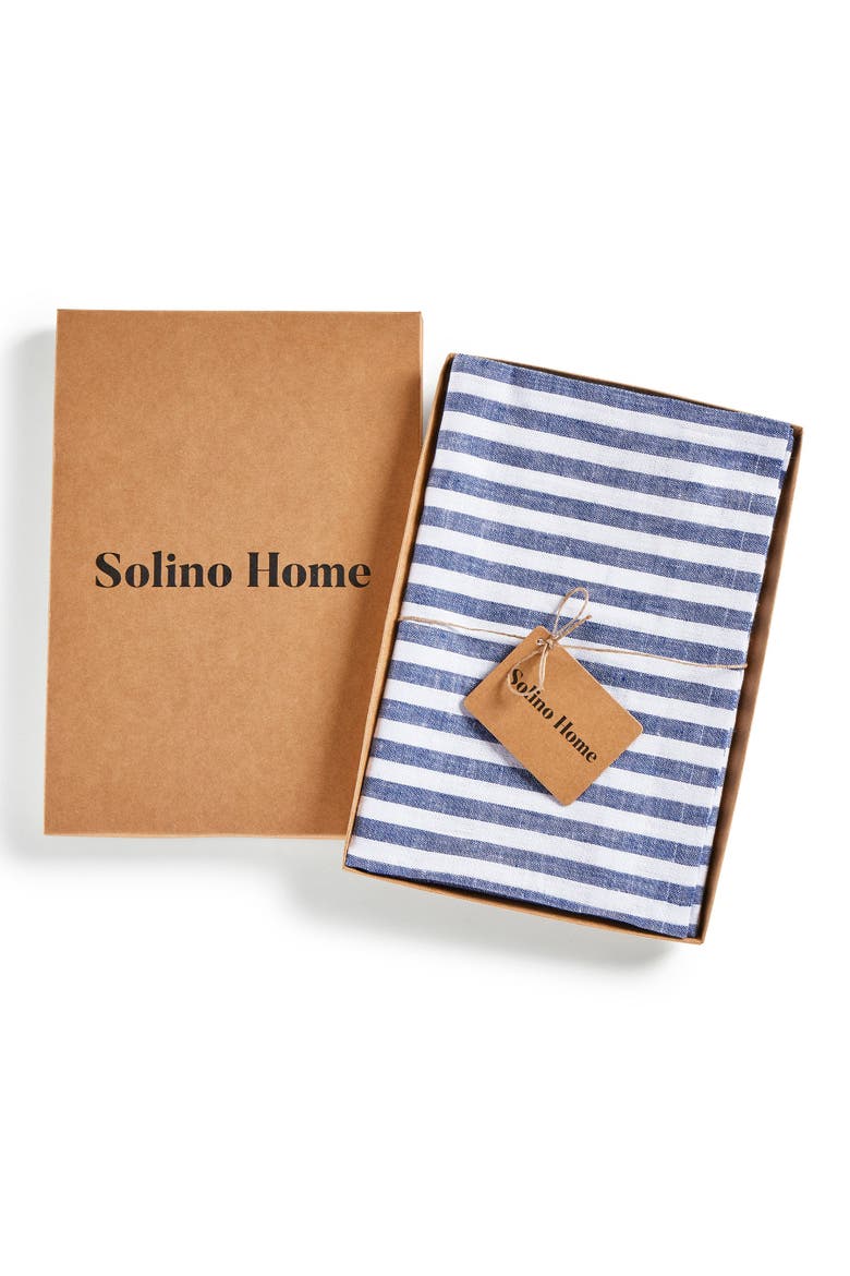 Linen Throw Pillow Cover with Invisible Zipper, 20 x 20 Inches - Santa Barbara, Alternate, color, Navy and White
