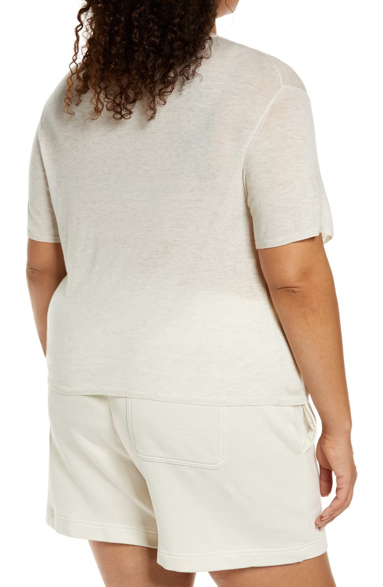Vince Easy Short Sleeve Wool & Cashmere Blend Sweater, Alternate, color, Heather White