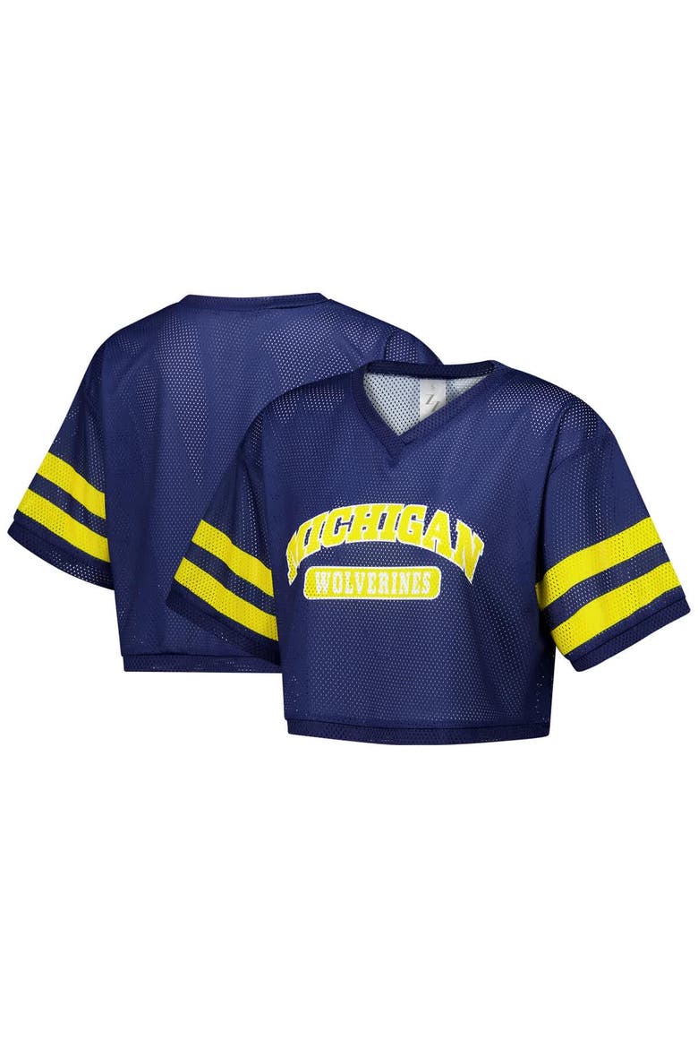 Women's ZooZatz Navy Michigan Wolverines Mesh Cropped V-Neck T-Shirt, Main, color, Navy