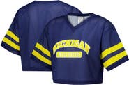 ZOOZATZ Women's ZooZatz Navy Michigan Wolverines Mesh Cropped V-Neck T-Shirt